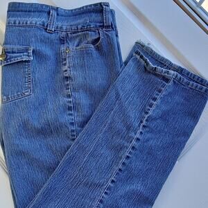 Goddess Straight Leg High Rise Blue Jeans size 16 distressed 35"W 30"L y2k denim